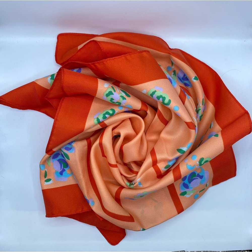 Vintage Coral Scarf with Flower Detail